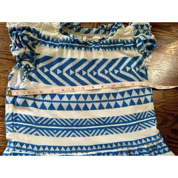 SAIL to SABLE Geo Stripe Ruffle Neck Dress 100% Cotton Blue White Size XS EUC - Picture 8 of 11